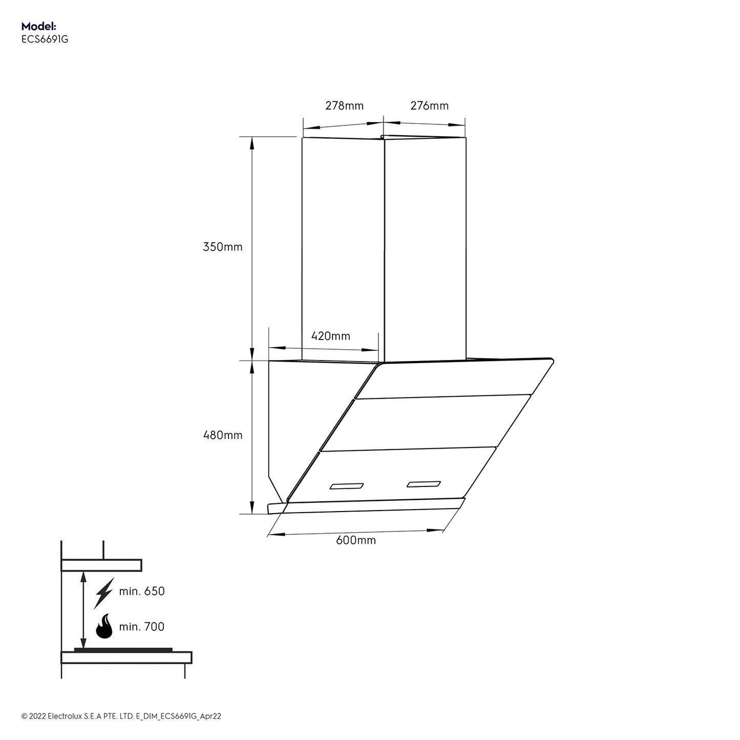60cm slope kitchen hood ECS6691G - (UltimateTaste 500)