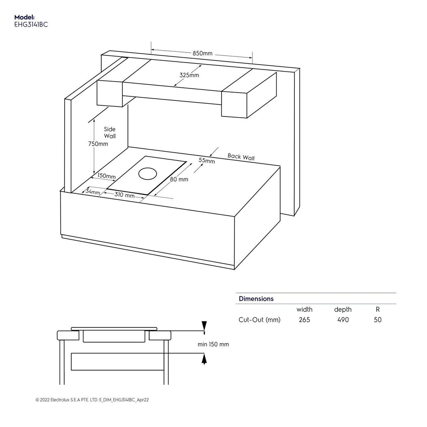 31cm 1-burner built-in gas hob - EHG3141BC (UltimateTaste 300)