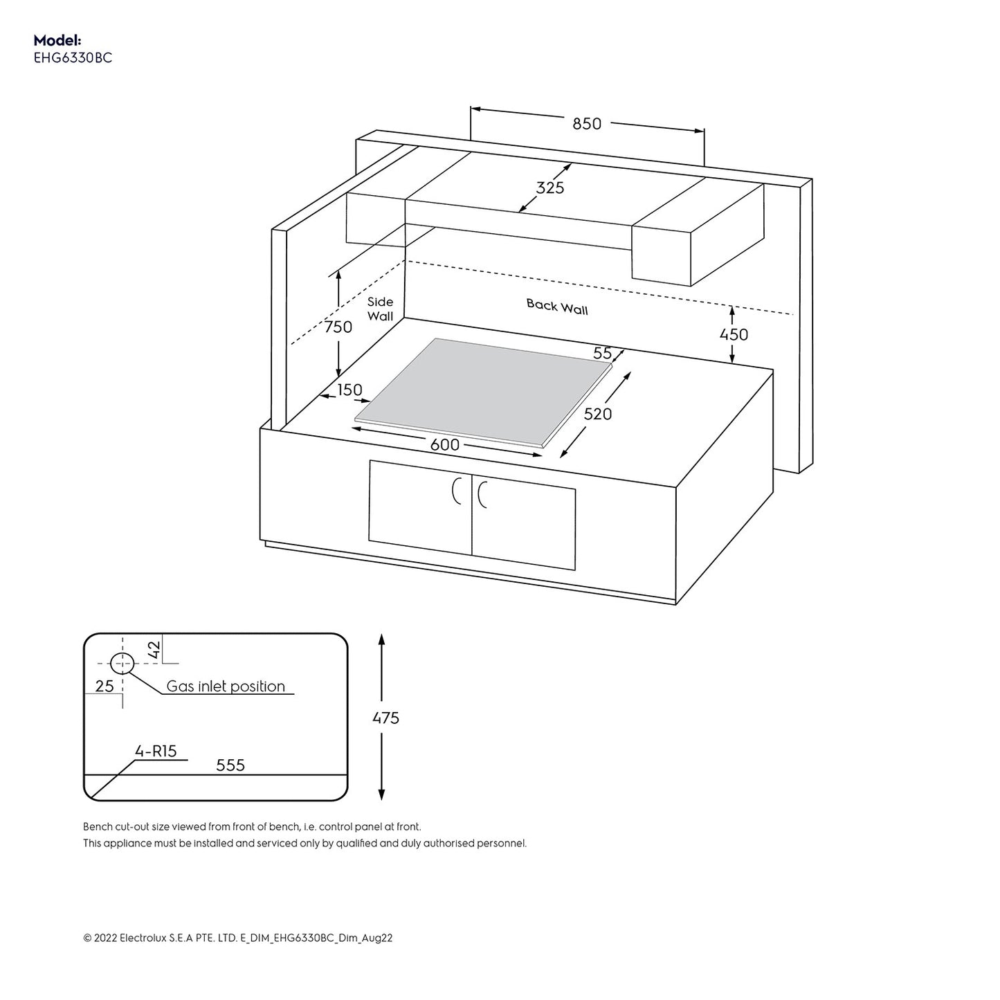 60cm 3-burner built-in gas hob - EHG6330BC (UltimateTaste 300)
