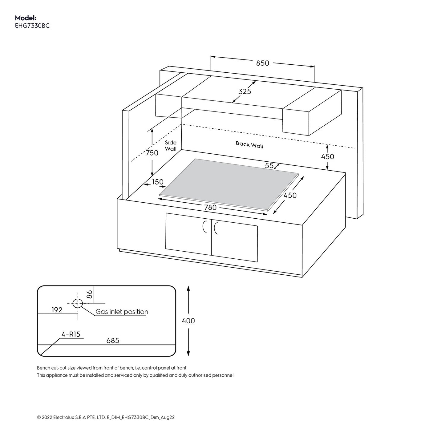 78cm 3-burner built-in gas hob - EHG7330BC (UltimateTaste 300)