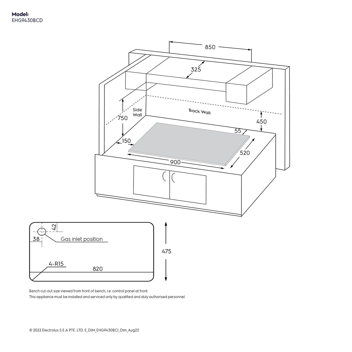 90cm 4-burner built-in gas hob - EHG9430BCI (UltimateTaste 300)