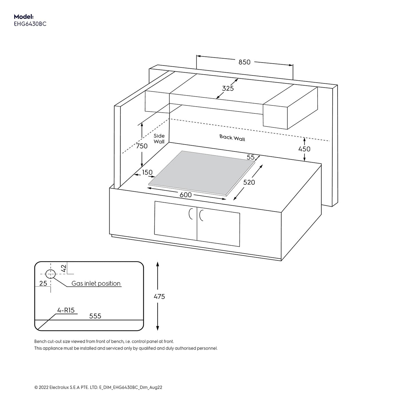 60cm 4-burner built-in gas hob - EHG6430BC (UltimateTaste 300)