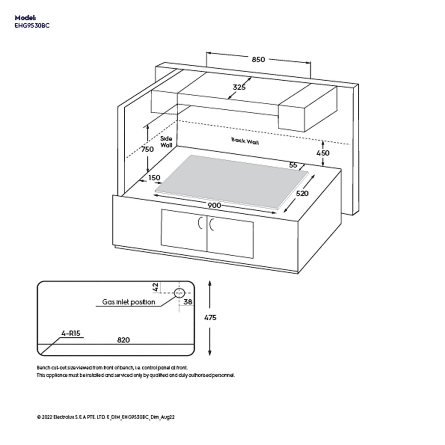 90cm 5-burner built-in gas hob EHG9530BC (UltimateTaste 300)